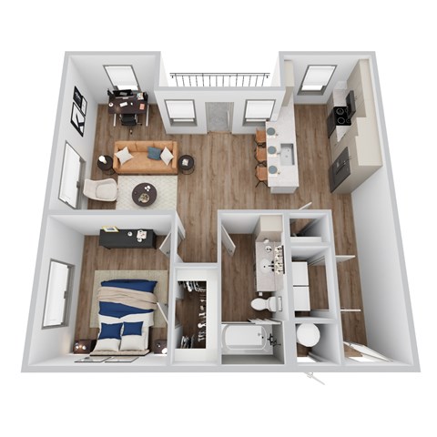 Floor plan for 1 bed, 1 bath, 896 sqft